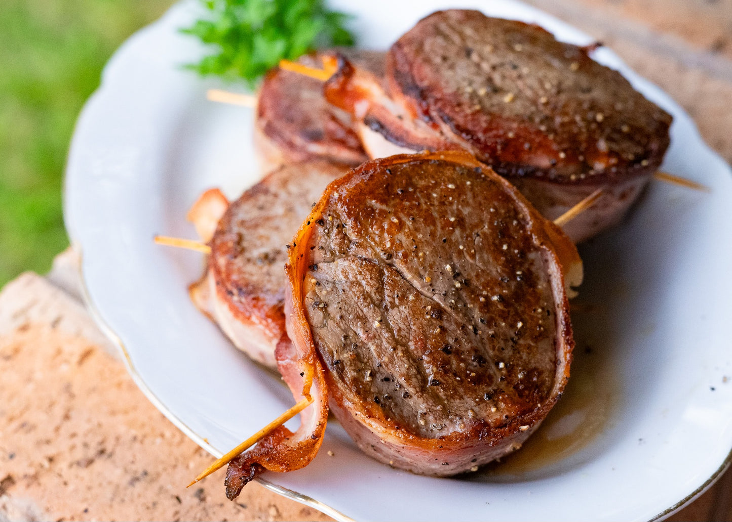 Bacon wrapped eye fillet topped with herb cowboy butter